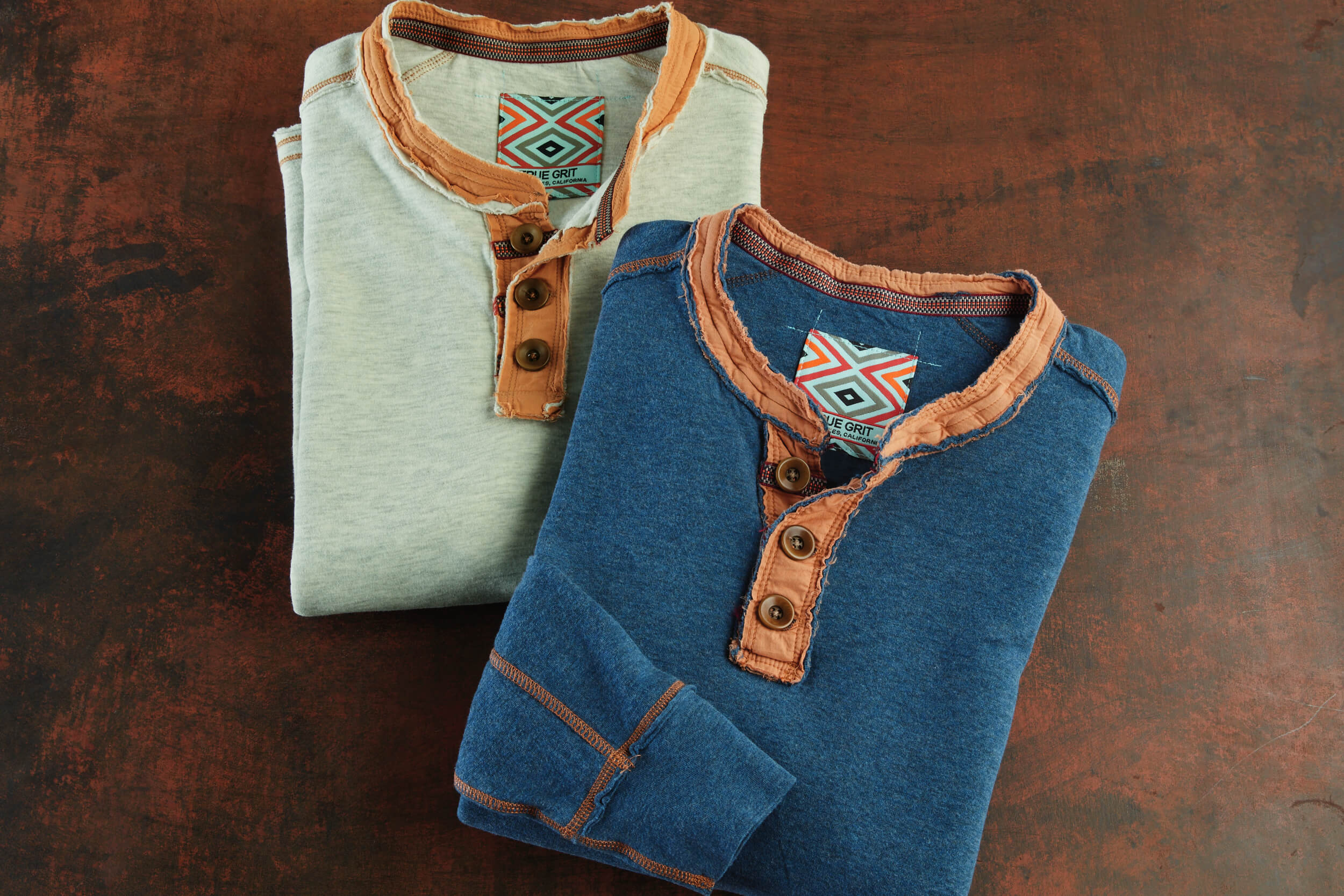 True Grit Double Layer Henley - Indigo - Image 2