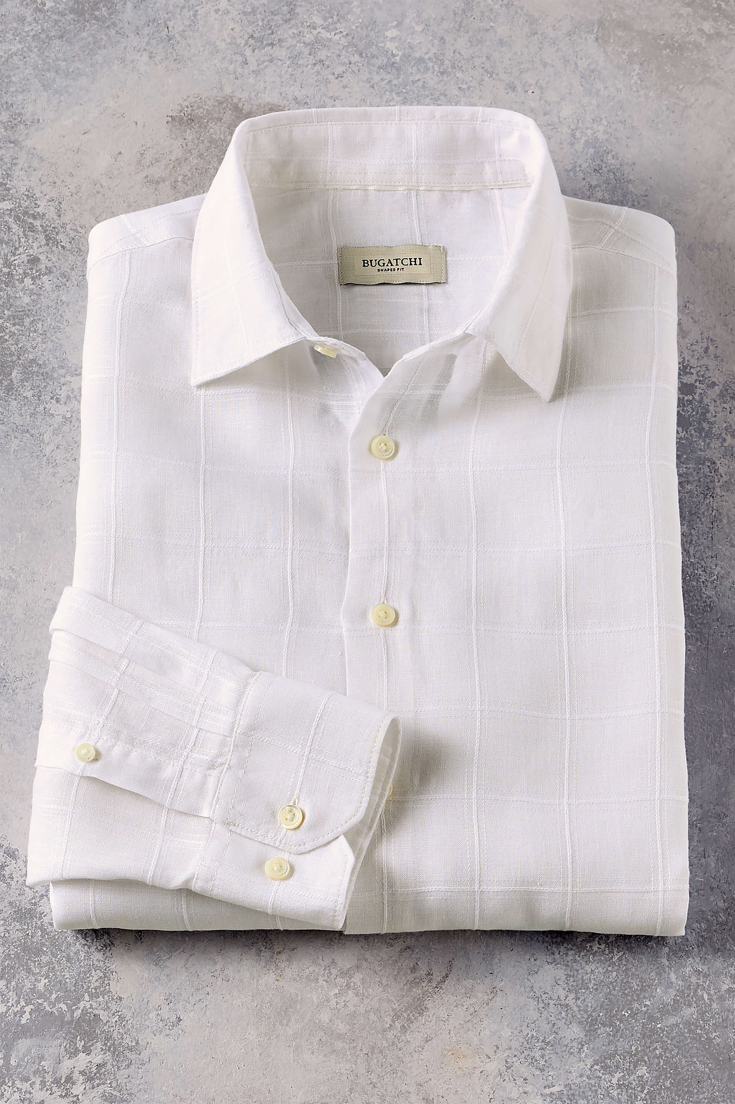 Bugatchi Long Sleeve Tonal Solid Grid Linen Shirt