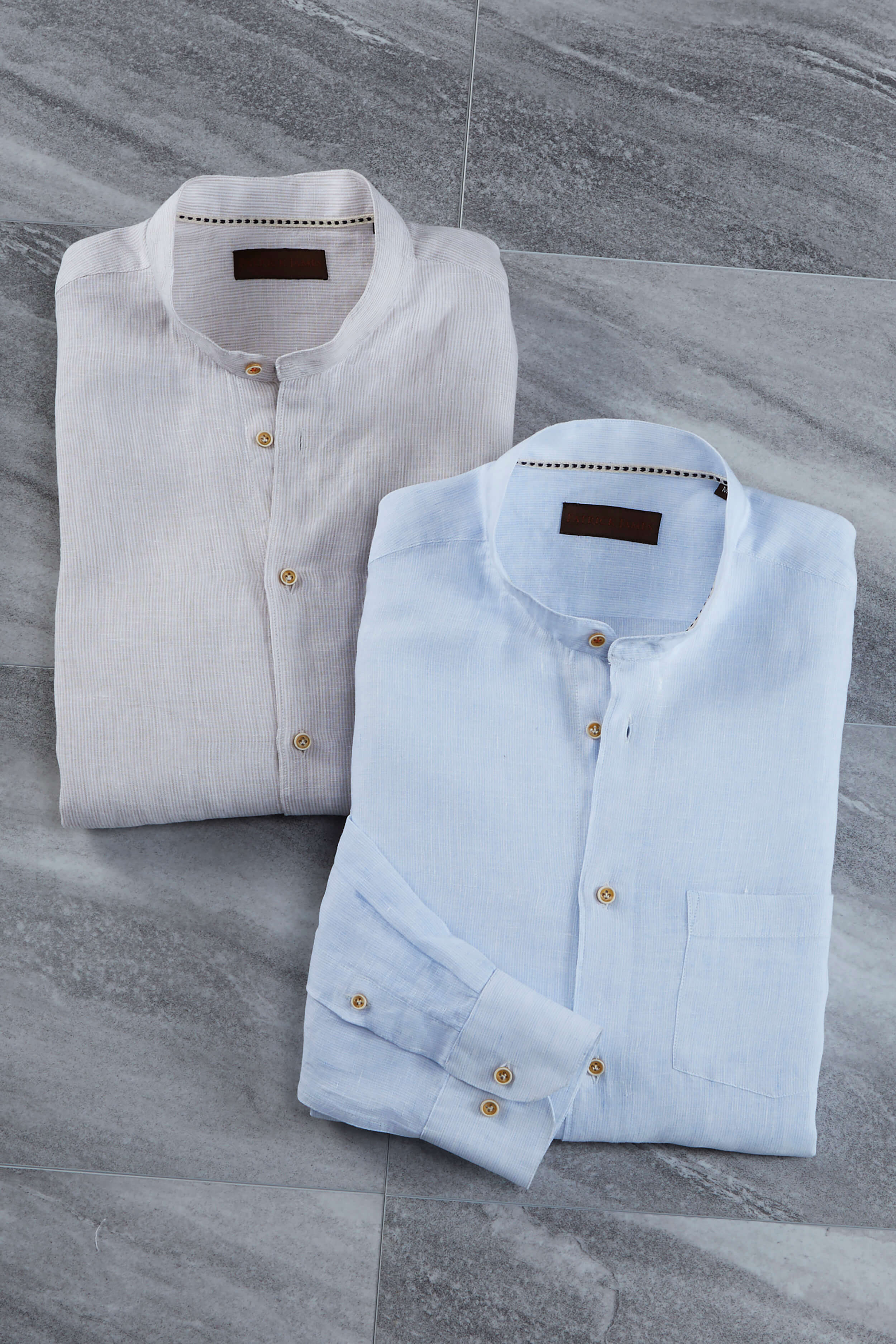 Patrick James Long Sleeve Mini Stripe Banded Collar Linen Shirt - Image 3