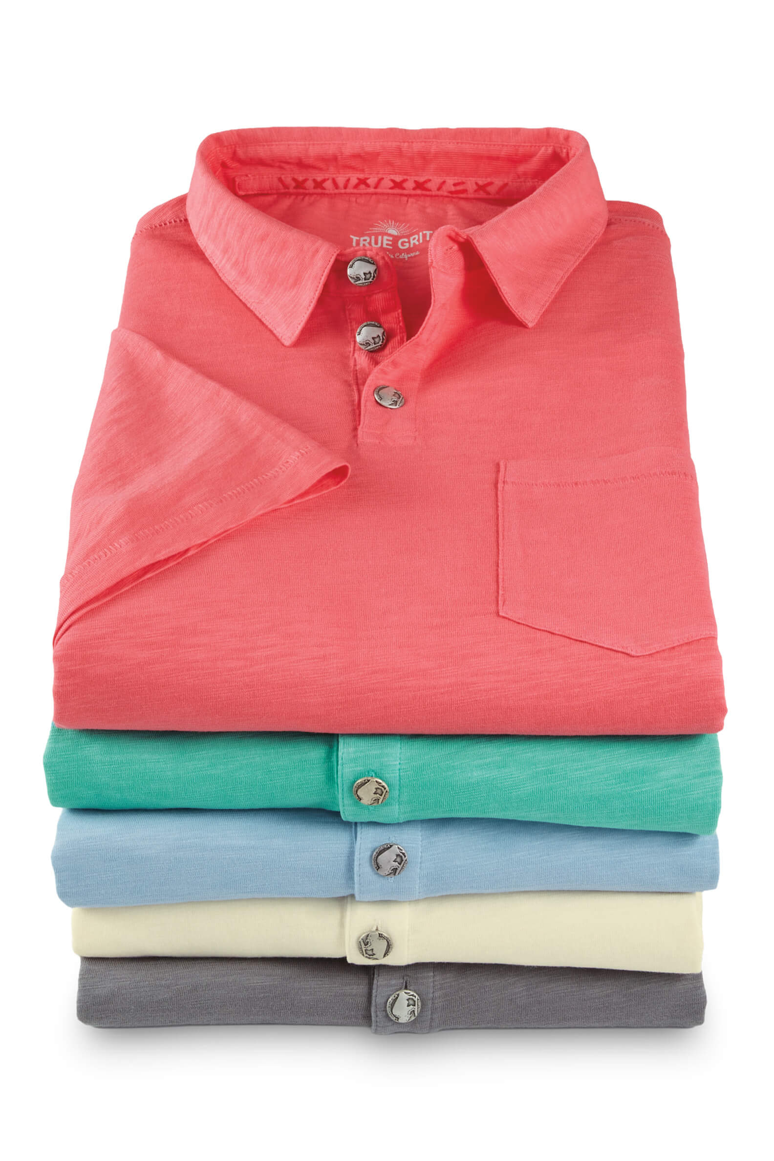 True Grit Short Sleeve Buffalo Button Slub 3 Button Polo